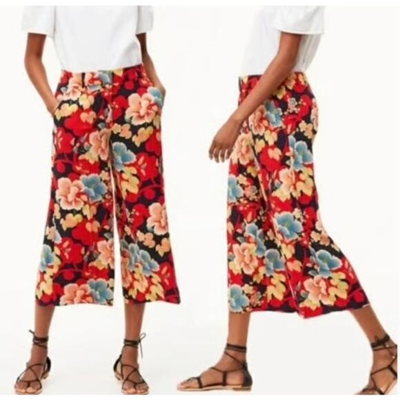 Ann Taylor Women's LOFT Capri Wide Leg Cropped Culottes Floral Tropical Size 4 - Picture 1 of 8